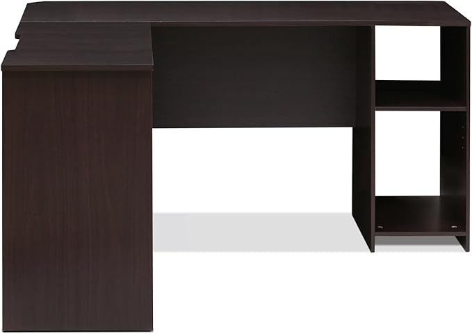 Furinno Indo L-Shaped Computer Desk with Bookshelf, Espresso