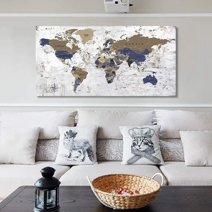 ZEYDRT Wall Art map of the World Painting Canvas Wall Art for Office Living Room world map Art Canvas Art Wall Decorations Prints for Background for Home Office Decoration 20"x40" …