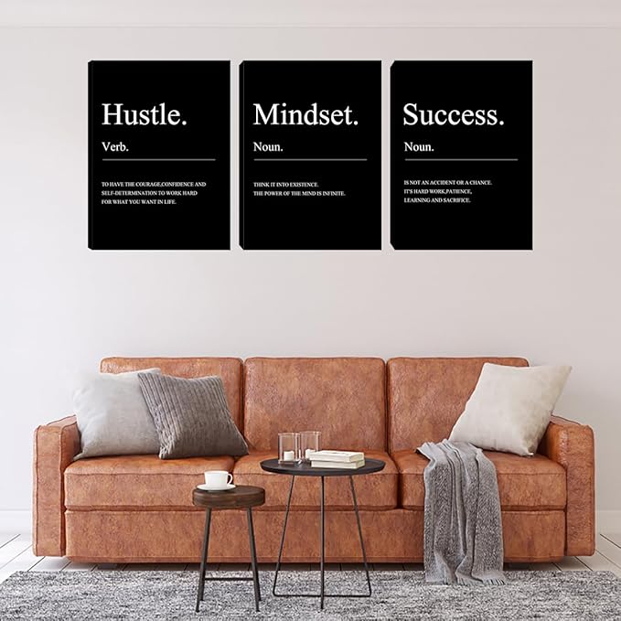 Unbruvo 3 Pieces Motivational Wall Decor-Inspirational Hustle Canvas Wall Art, Positive Affirmation Wall Decor for Living Room Bedroom Classroom Office(72" Wx36 H)