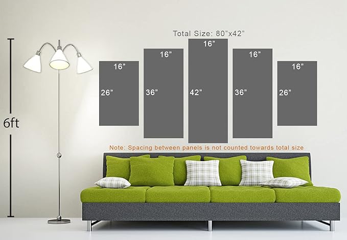 80 x 42 TOTAL - Landsape of lines Wall Art Canvas Geometric Print modern minimalis - 5 Panel Diamond Split
