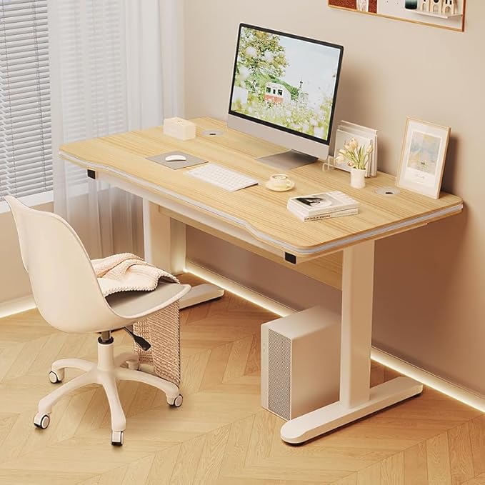 Gaming Desk Computer Writing Table for Home Office Student Art Modern Simple Style with T-Shaped Metal Bracket PC Wood Suitable for Offices&Bedrooms