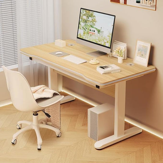 Gaming Desk Computer Writing Table for Home Office Student Art Modern Simple Style with T-Shaped Metal Bracket PC Wood Suitable for Offices&Bedrooms