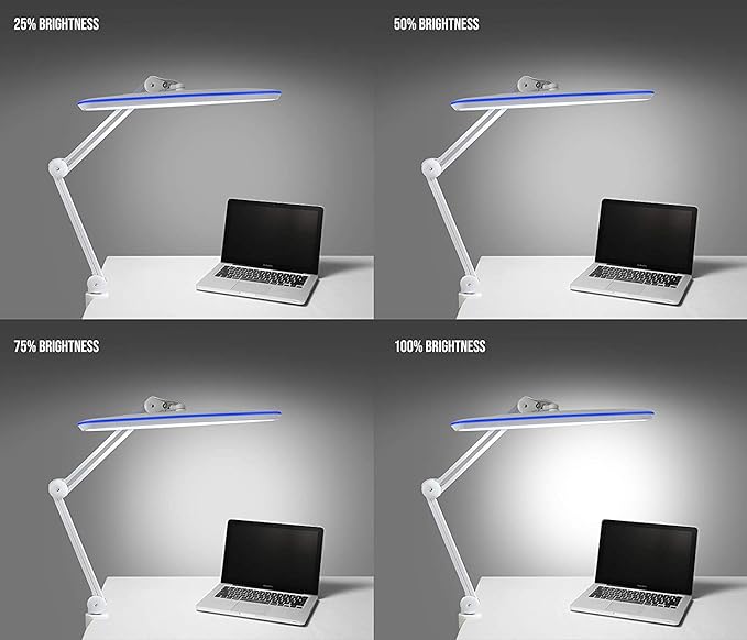 Neatfi XL 2,200 Lumens 24W LED Desk Lamp – 23” Wide Shade | Dimmable Eye-Caring Task Light | Adjustable Arm | Home Office, Study, Crafts & Nail Tech (White, Non-CCT with Clamp)