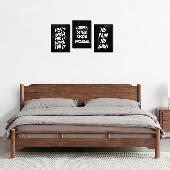 3 Piece Motivational Wall Art - Black & White Canvas Prints Poster Inspirational Quotes Wall Decor Modern Entrepreneur Artwork for Home & Office (Framed, 12"x16"x3)