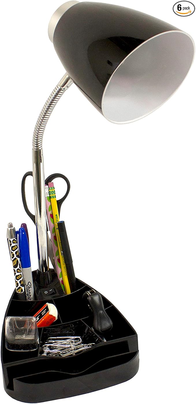 Simple Designs LD1002-BLK Gooseneck Organizer Desk Lamp with iPad Tablet Stand Book Holder, Black (Pack of 6)