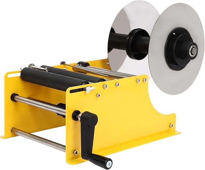 Label Applicator, Manual Bottle Label Applicator Machine Bottle Labeler, Desktop Round Bottle Label Maker for Φ 0.98"-4.72" Bottle, for Home, Office Yellow 10-25pcs/min