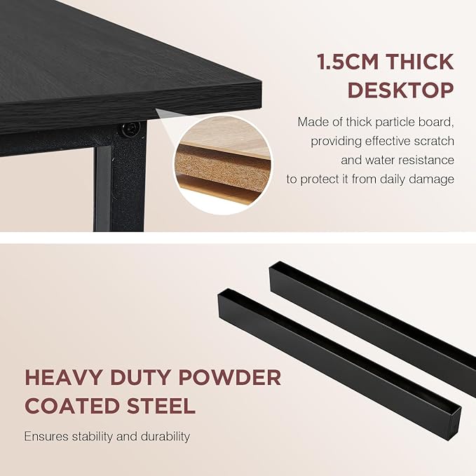 Computer Desk, 39 Inch Office Desk with Metal Frame, Home Office Desk, Modern Simple Style for Small Space Home Office, Living Room, Bedroom, Black