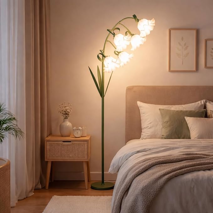 Flower Floor Lamp for Living Room, Arc Floor Lamp with 5 E26 LED Bulbs, Cute Green Floral Standing Lamp with 3 Color Modes, Foot Switch, Tall Modern Lamp for Kids Girls Bedrooms