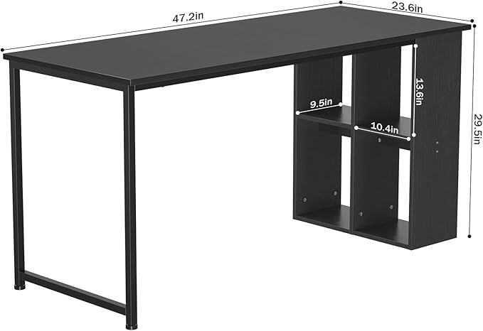Topfurny 47.2'' Computer Desk with Storage Shelves, Modern Home Office Desk Computer Table with Cabinets, Student Studying Writing Desk Wood Desk Workstation for Home Office, Black