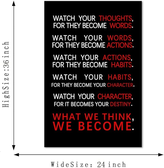Yatsen Bridge Office Inspirational Wall Art Motivational Classroom Posters Watch Your Thoughts Pictures Prints on Canvas Positive Motto Quotes Artwork Home Classroom Decor for Teens Framed (24”Wx36”H)