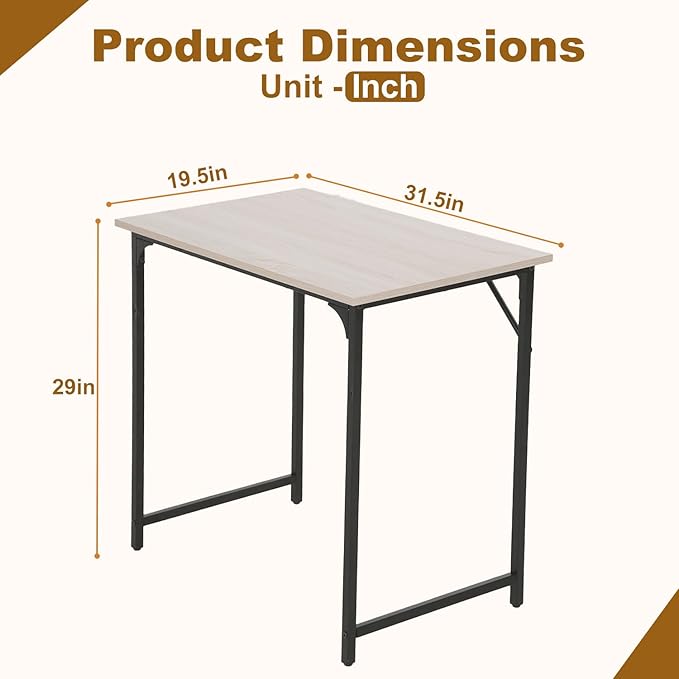 NChanmar 32 Inch Computer Desk, Office Desk Gaming Desk with Metal Frame, Writing Workstation for Home Office, Space Saving Computer Table for Small Space (Nature) 31x19.6x29