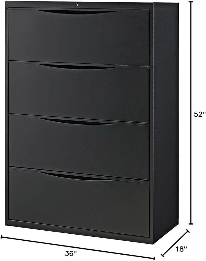 Global Industrial 36" W Premium Lateral File Cabinet, 4 Drawer, Black