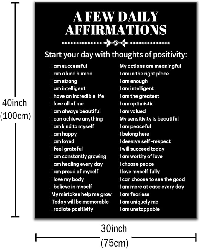 Inspirational Canvas Wall Art Motivational Poster Print Positive A Few Daily Affirmations Quotes Picture Painting Home Decor for Gym Office Living Room Workplace Stretched and Framed [30''Wx 40''H]