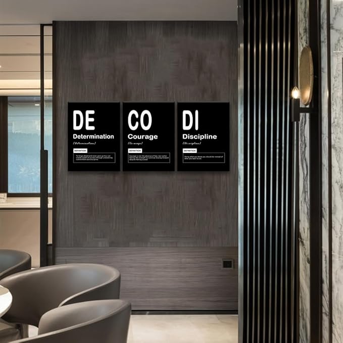 Inspirational Painting Wall Art 3 Pieces Canvas Print Office Wall Decor Discipline Determination Courage Noun Poster Artwork Inspiring Framed Motivational Quotes for Wall Art Decor [36" W X 16" H]