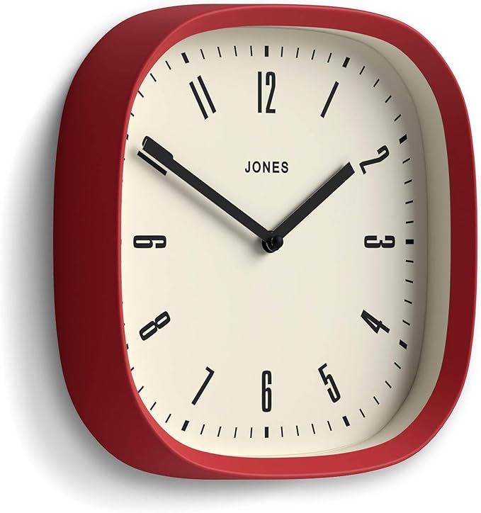 JONES CLOCKS® Marvel wall Clock | Modern Retro Rounded Square Clock | 10 inch | Cool Designer Look for Kitchen, Living Room or Office