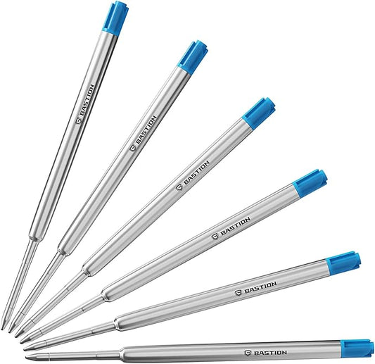 BASTION® Premium Pen Refill, Deeply Pigmented Ink for All Bolt Action Luxury Pens, Standard Ink Refill with 0.55mm Fine Tip - Blue Gel, 6 PC