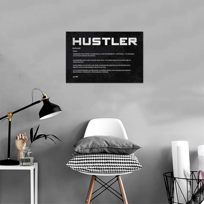Inspirational Canvas Wall Art Motivational Painting Hustler Noun Inspiring Entrepreneur Quotes Modern Hustle Inspiration Posters Prints Decorations for Home Office Framed (12”Hx16”W)