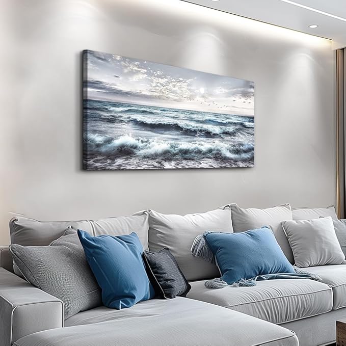 QIYILEXWART Canvas Wall Art For Living Room Wall Decor For Bedroom Office Wall Decorations Watercolour Painting Ocean Waves Pictures Artwork Room Aesthetic Home Decor Ready To Hang