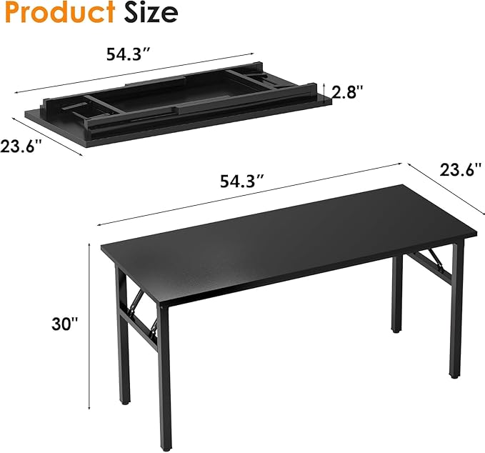 Need Office Computer Desk - 54.3L Sturdy and Heavy Duty Folding Laptop Table, Writing Table Home Office Desk, No Assembly Required Black
