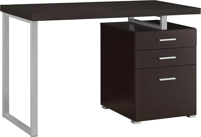 Coaster Home Furnishings Brennan Modern Contemporary Home Office 3-Drawer Writing Desk with Drawers Computer Desk Study Table File Cabinet Storage Silver Metal Frame Cappuccino Brown 800519