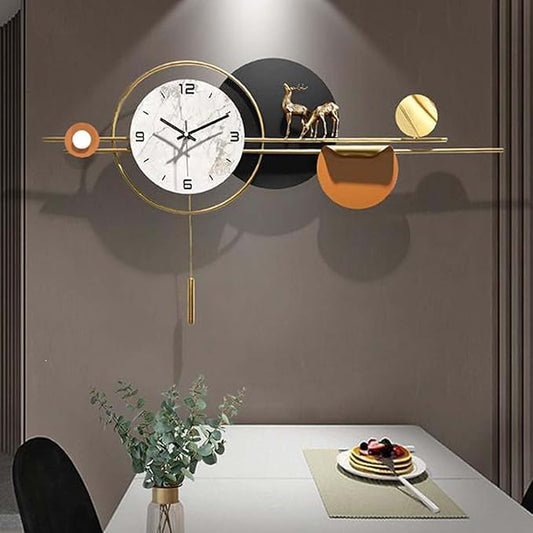 Wall Clock Large Wall Clocks,3D Elk Decorative Modern Silent Wall Clock Metal Wall Art for Living Room Kitchen Bedroom Office Decor Clock (One Color 90 CM/35 in)