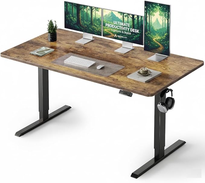 CubiCubi 55 x 28 Large Standing Desk, Height Adjustable Electric Computer Desk, 28" Deep Desktop, Sit Stand up Home Office Workstations with 4 Preset Heights, Rustic Brown
