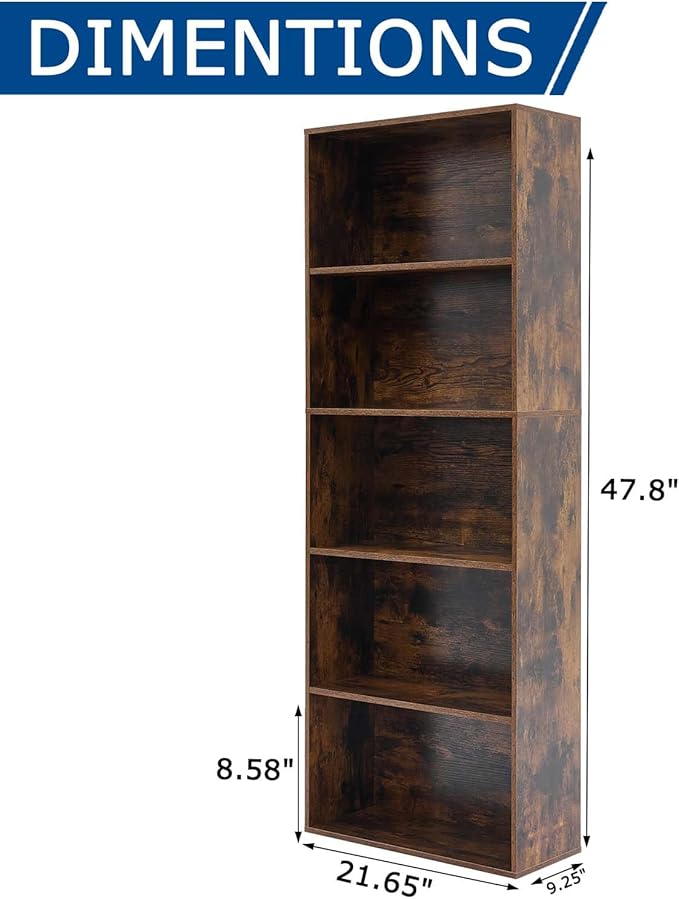Tall Bookshelves with Cabinet, Office Storage Cabinets and Bookshelf, 5-Tier Wooden Bookcase with Storage, Floor Standing Display Cabinet Shelves for Living Room, Home Office, Brown