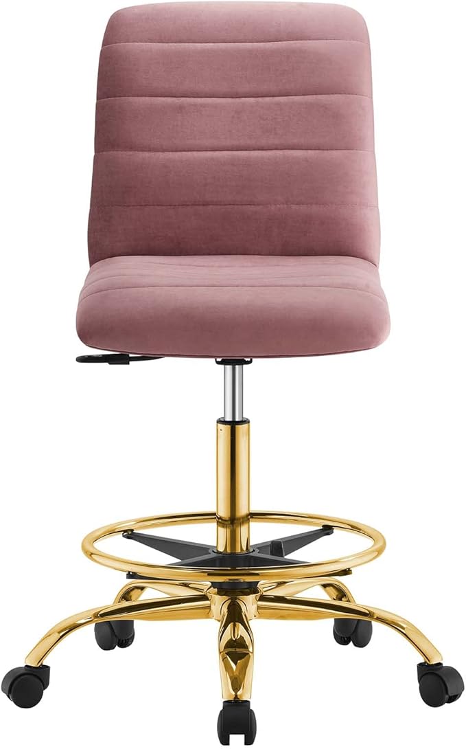 Modway Ripple Armless Performance Velvet Drafting Chair in Gold Dusty Rose