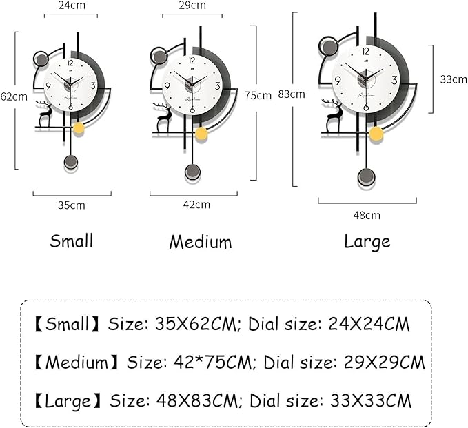 Wall Clock Modern,Large Metal Wall Clock, Non Ticking Quartz Clock for Living Room Bedroom Office Kitchen for Home Décor Clock (One Color 35 * 62cm)