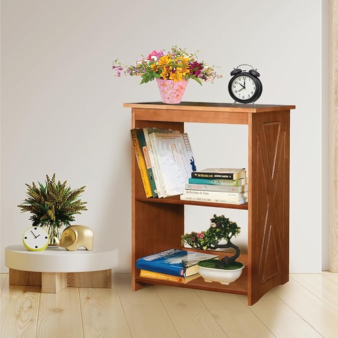 Natural Wood Bookshelf, 3 Tier Bookcase, Freestanding Display Storage Shelves Open Bookshelf for Bedroom, Living Room and Office (Brown, Open Table) (Brown, Table Open)