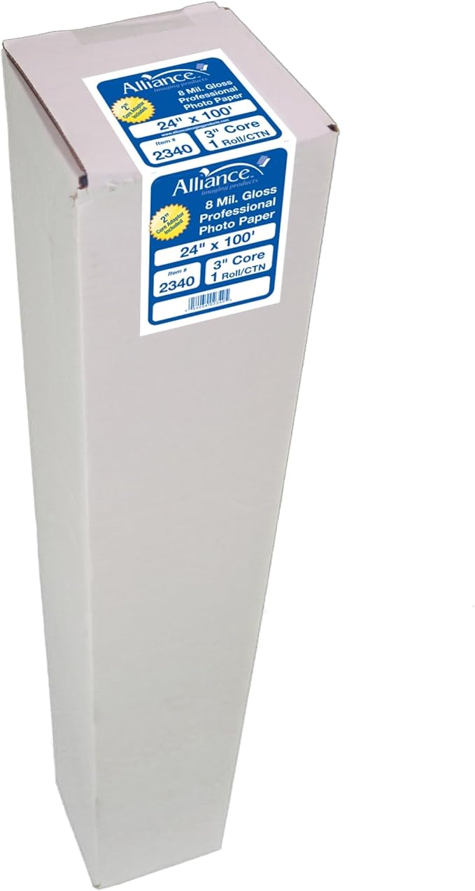 Alliance Wide Format Paper 24" x 100 8 mil Photo Base 3"core with 2"core adapter For Aqueous Printers 1 roll/carton Glossy Finish