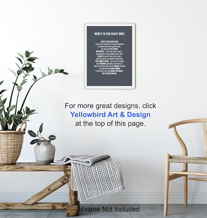 LARGE 11X14 - Here's to the Crazy Ones- Motivational Wall Art Poster - Inspirational Quotes - Inspiring Sayings for Wall Decor - Home Office Decor- Encouraging Encouragement Entrepreneur Gifts for Men
