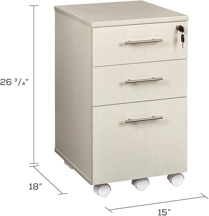 Safco Mayline MNBBFTSS Medina 3-Drawer Lockable Mobile File Cabinet, 26.75"H, Textured Sea Salt Laminate