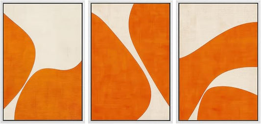 SIGNWIN Framed Wall Art Print Set Modern Abstract Orange Geometric Mid-Century Minimalist Photography Modern Art Minimalist Closeup Dramatic for Living Room, Bedroom, Office - 24"x36"x3 White