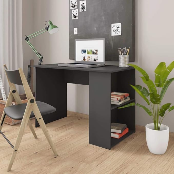 Modern Writing Desk Table with 2 Shelves, Study Computer Desk for Home, Gray 43.3"x23.6"x28.7" Engineered Wood