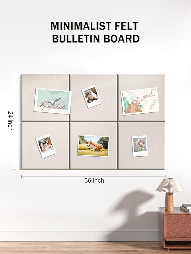 Hsurbtra Large Cork Board for Wall 36 x 24 Inch, 6 Pack Felt Bulletin Notice Board with Pushpins for Office Home School Farmhouse Wall Decor, Beige