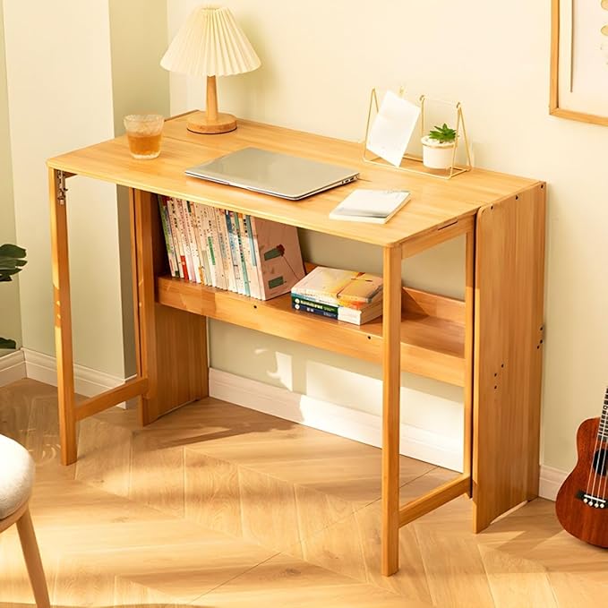 Modern Office Desk 41" L Computer with Wood Base and Collapsible Feature Rectangular Home Writng Working for Living Room, Classroom, Study Room - Without Chairs Natural