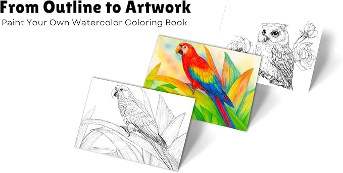 Artwink Watercolor Coloring Cards – 15 Sheets (5x7 Inches), Great for Coloring Book Lovers & Watercolor Painting Practicee (Cat/Dog/Bird/Landscape Illustrations) (Bird with Flower)