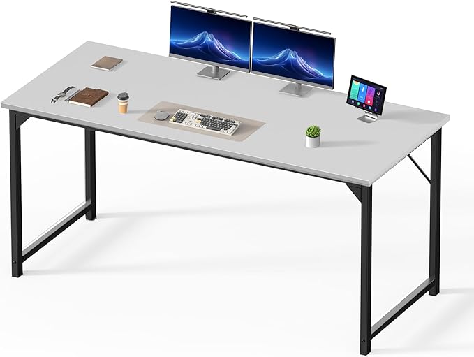 OLIXIS 63 Inch Computer Office Desk for Small Spaces, Writing Gaming Work Desk Modern Study Table with Metal Frame Home Bedroom, White