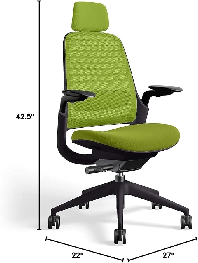 Steelcase Series 1 Office Chair with Headrest, Graphite Frame, Cogent Connect Wasabi