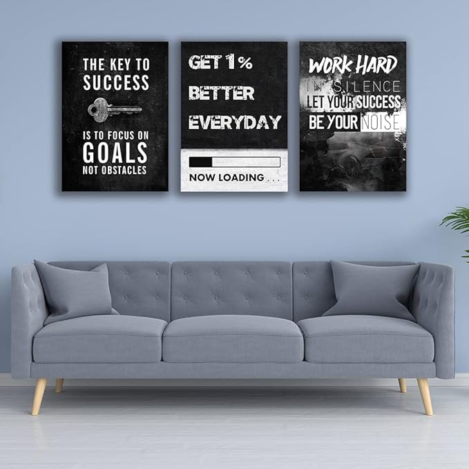 Halioyo Inspirational Wall Art Canvas Prints, 3 Panel Large Motivational Wall Decor, Get 1% Better Everyday Painting Poster for Bedroom Living Room Home Office Decor, Ready to Hnag(24 x 36inch)