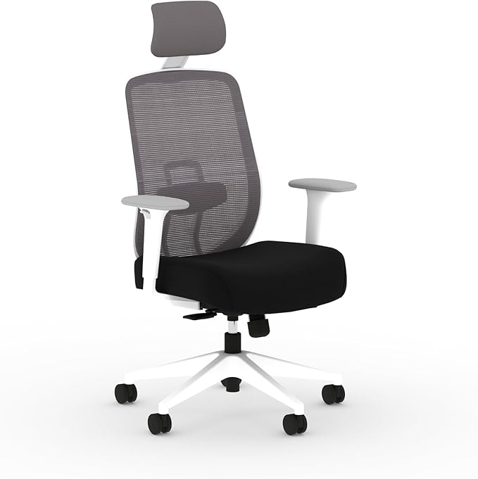 HON Altern Ergonomic Office Chair with Headrest, Arms, Wheels, Foam Cushion Seat, Mid Back Home Office Desk Chair Comfy, Gaming Chair, Height Adjustable Arms, Synchro-Tilt, White Frame, Black