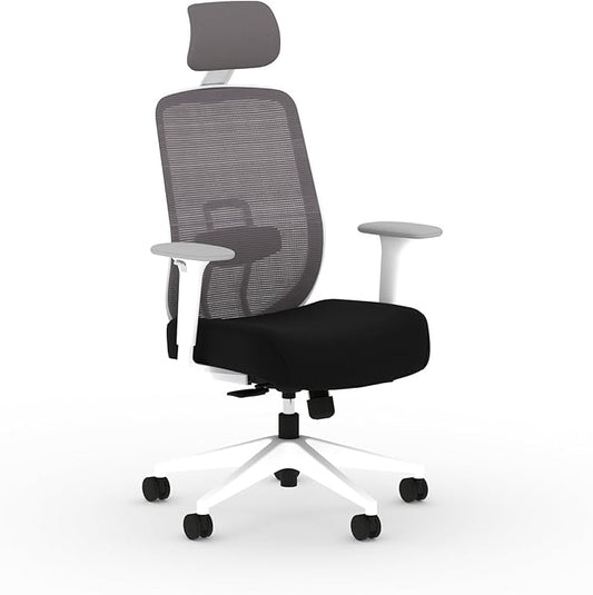 HON Altern Ergonomic Office Chair with Headrest, Arms, Wheels, Foam Cushion Seat, Mid Back Home Office Desk Chair Comfy, Gaming Chair, Height Adjustable Arms, Synchro-Tilt, White Frame, Black