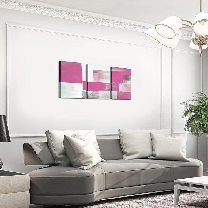 jejeloiu Modern Art 3 Piece Canvas Wall Art for Living Room Bedroom Pink Abstract Art Picture Wall Decor 12"x16"x3pcs Abstract Oil Painting Office Decorations Artwork Posters