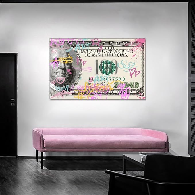 Large Size Framed Office Wall Decor Money Buys Freedom Artwork Inspirational Positive Home Wall Paintings Graffiti Money Poster and Prints Easy to Hang-28x44 inches