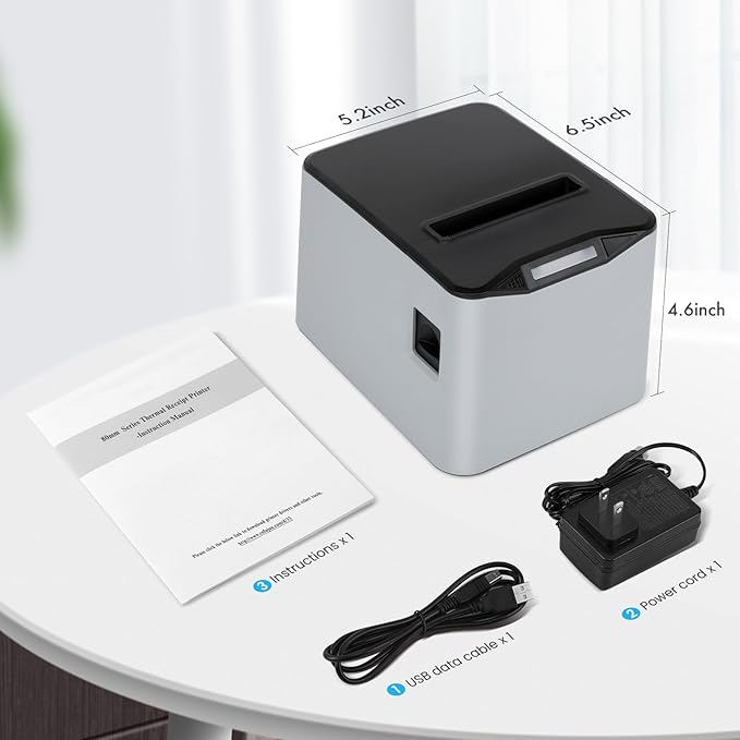 NUCOUN Thermal Receipt Printer, 80mm USB POS Printer,Auto Cutter, Support Cash Drawer, Support Windows/Mac/Linux, Do Not Square, Printer for Home Office Restaurant