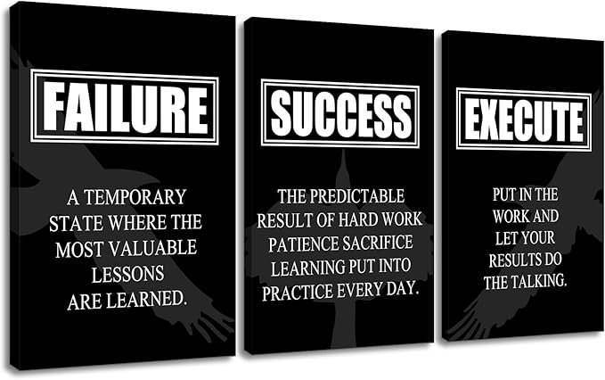3 Pieces Inspirational Canvas Wall Art Motivational Entrepreneur Quotes Picture Painting Failure Success Execute Noun Poster Print for Living Room Office Gym Wall Decor Ready to Hang [72''Wx36''H]