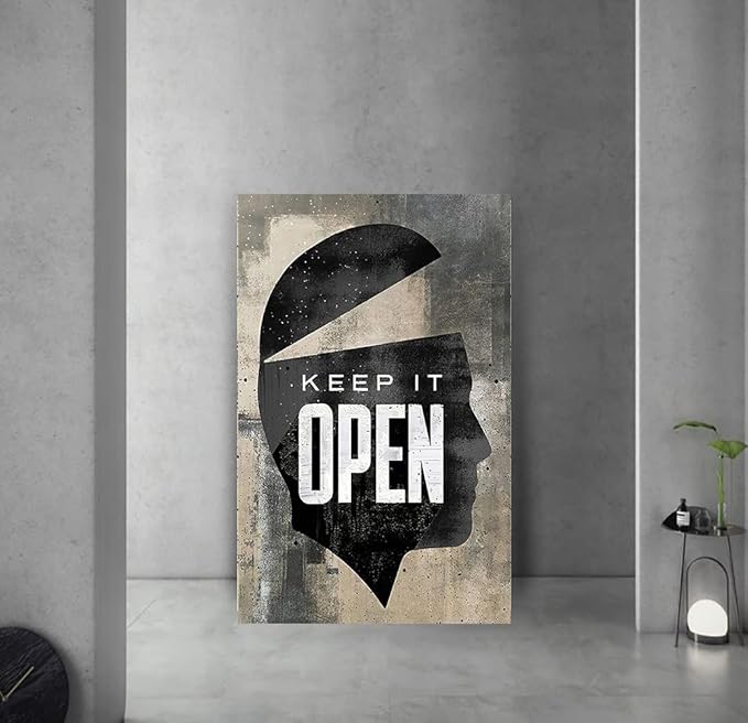 Inspirational Posters for Office with Inspiring Sayings Keep It Open Abstract Men Head Portrait Vintage Modern Home Decor Artwork for Living Room Bedroom Decor HD Print Ready to Hang-28"Wx44"H