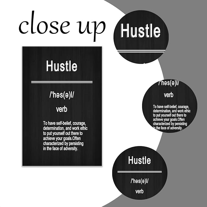 Inspirational Canvas Poster Home Wall Decor Hustle Motivational Quotes Picture Print Wall Art Positive Painting Artwork for Modern Home Living Room Office Gym Stretched and Framed [24''Wx36''H]