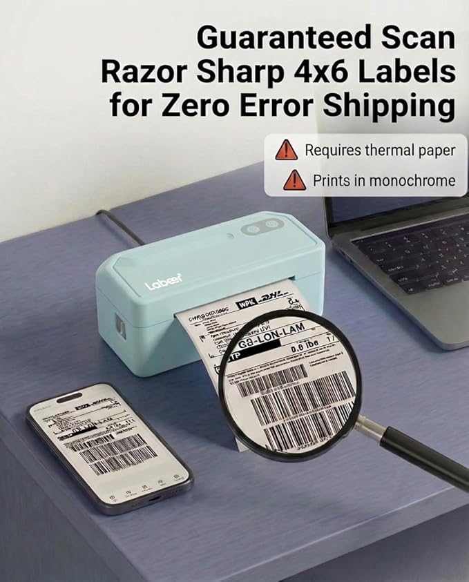 Labeer Bluetooth Thermal Label Printer, 4x6 Wireless Label Printer for Shipping Packages, Small Business Office or Home, Compatible with Windows, Mac, Android, iOS, Shopify, Etsy, UPS